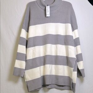 The Drop Camilla Striped Gray and Cream Sweater Size 3X Side Slits Soft and Cozy